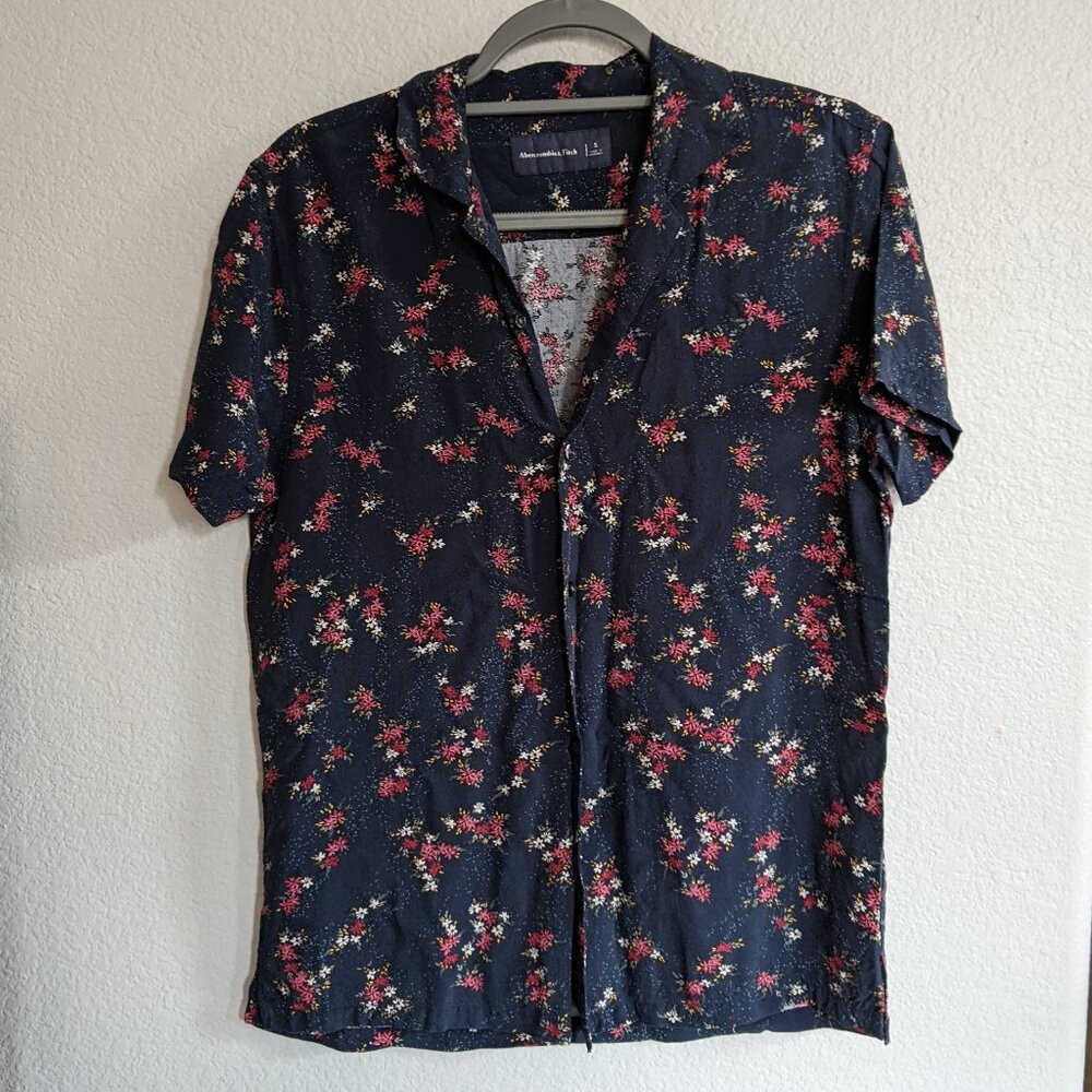 Mens Unisex Blue Navy floral collared shirt - short sleeve size S, 100% Viscose